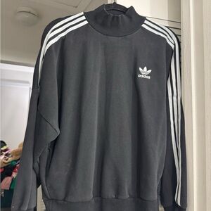 Adidas Men's Black Crewneck Sweater with White Stripes